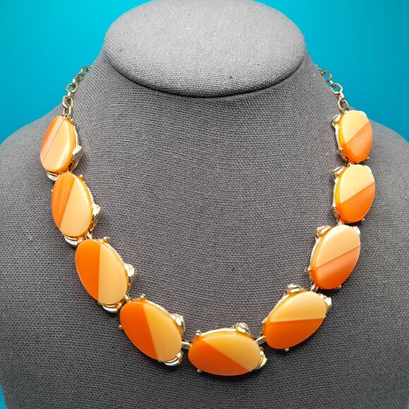 Vintage Moonglow Orange Choker Necklace, Gold Tone, 1950s Vintage Jewelry - Picture 6 of 11